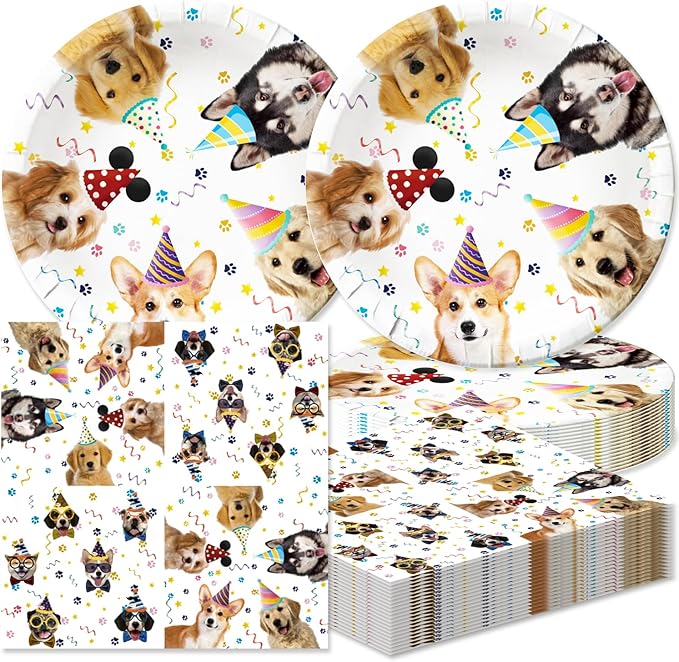 40Pcs Happy Dog Birthday Party Decorations, Disposable Puppy Dessert Plates Napkins Supplies Dog Party Decorations for Birthday Baby Showers
