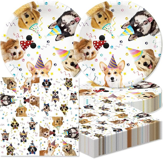 40Pcs Happy Dog Birthday Party Decorations, Disposable Puppy Dessert Plates Napkins Supplies Dog Party Decorations for Birthday Baby Showers