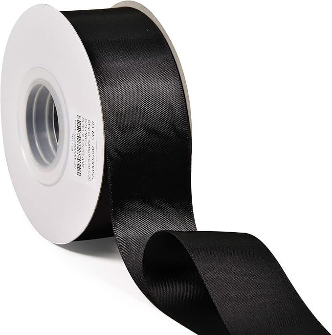 YAMA Double Face Satin Ribbon - 1 1/2 Inch 25 Yards for Gift Wrapping Ribbons Roll, Black