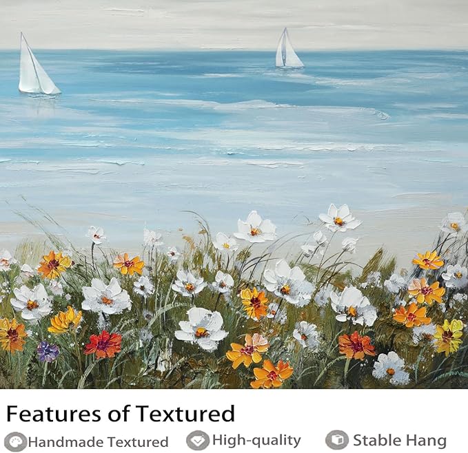 Ardemy Daisy Large Wall Art for Living Room, Floral Canvas Wall Art Ocean Flower Pictures Paintings Wall Decor Living Room Wildflower Artwork Dining Room Home Office Kitchen, 48"x24"