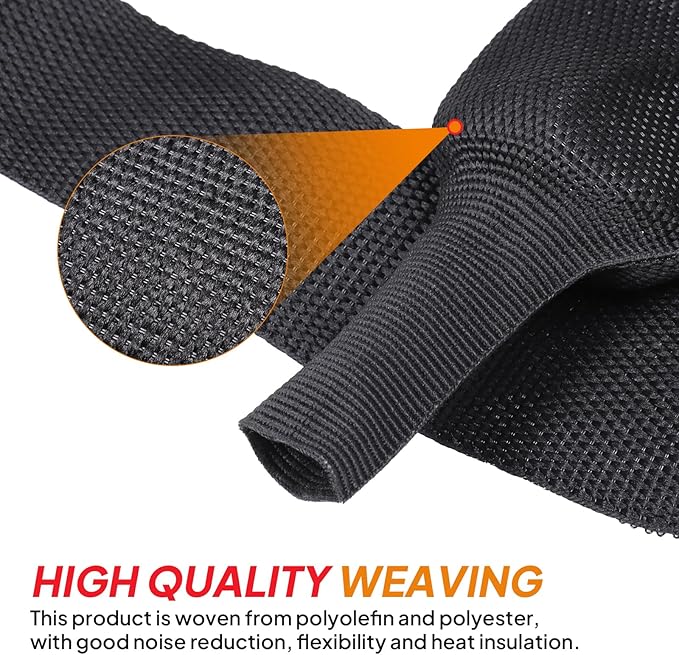 Black 2:1 Ratio Automotive Heat Shrink Braided Sleeving,Wear-Resistant Flat Woven Shrinkable Sleeve Fabric Car Cable Wires Hoses Protection (1"-26ft)