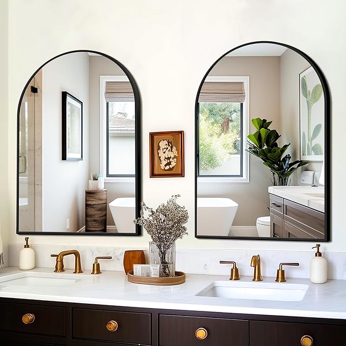 FICTOR Bathroom Mirror for Wall, Arched Vanity Bathroom Mirror for Over Sink, Metal Framed with HD Shatter-Proof Glass for Entryway, Living Room,Bedroom(2 Pack 24” x 36”, Black)