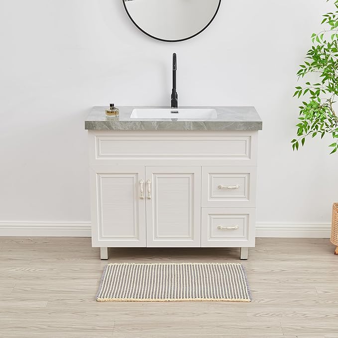 Douceur Waffle Bath mat for Bathroom Floor Non Slip, Super Soft Acrylic Blend Bath Rugs with Tassels, Quick Dry Bathroom Rugs Machine Washable,24" x 36", Grey&Yellow