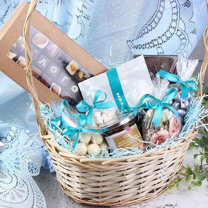 Uptotop 4 oz Blue Crinkle Cut Paper Shred Filler for Gift Basket Filling Birthday Wedding Christmas Thanksgiving Mother's Day