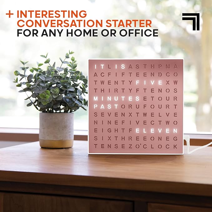 Sharper Image LED Word Digital Clock, 7.75", Rose Gold Finish, Light-Up Desk & Wall Clock, Modern Time Display, Shelf or Wall Decor for Home Office, Living Room, Kitchen & Bedroom, Housewarming Gift