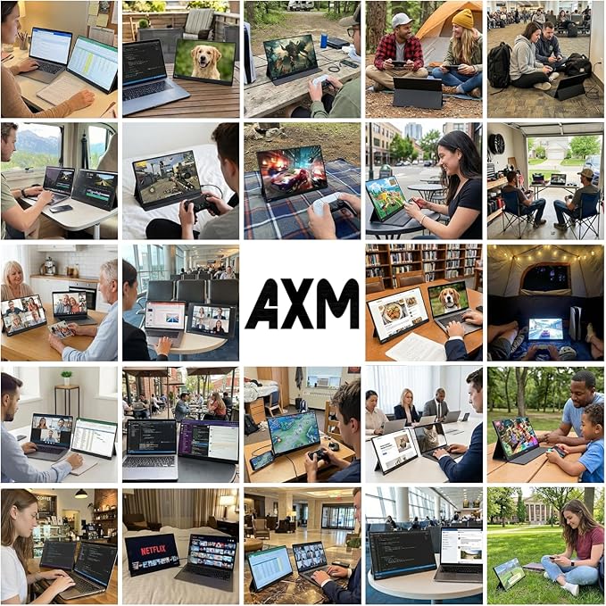 AXM 16" 2.5K Portable Monitor 2.5k QHD IPS 120Hz Adaptive Sync HDR Flicker-Free 400 Nits 100% DCI-P3 USB-C HDMI Gaming & Travel for Laptop Compatible with Windows, MacBook, Phone, Switch, Xbox PS4/5
