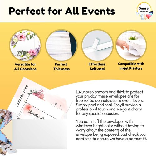 5x7 Envelopes by [Brand Name] - 110 White A7 Envelopes for Invitations - Perfect for Weddings & Events - Self-Seal Design