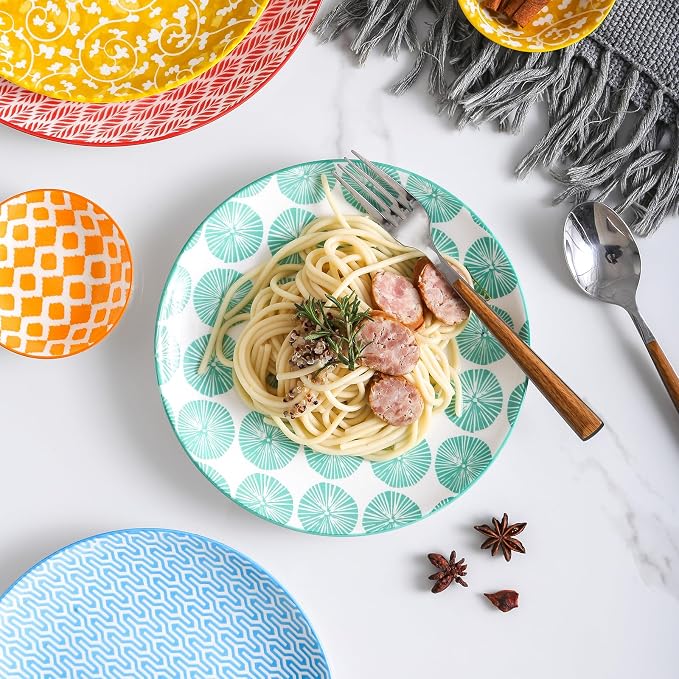 Selamica Ceramic Dinnerware Sets, 16 Pieces Dishes Set for 4, Scratch Resistant Plates and Bowls Sets, Dishwasher & Microwave Safe, Assorted Colors