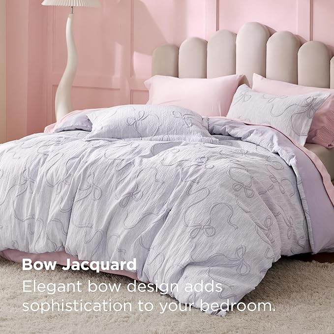 Bedsure Purple Duvet Cover King Size with Bowknot Jacquard Design, Soft and Elegant Boho Bedding Set, Luxurious Craftsmanship for a Stylish Bedroom,Includes 1 104"x90" Duvet Cover & 2 Pillow Shams