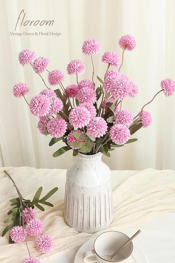 Floroom 6pcs Fuchsia Pink Faux Silk Mums Artificial Flowers, Bulk Fake Small Mini Chrysanthemums with Stems for DIY Wedding Centerpieces Floral Arrangements Vase Fillers Home Decorations