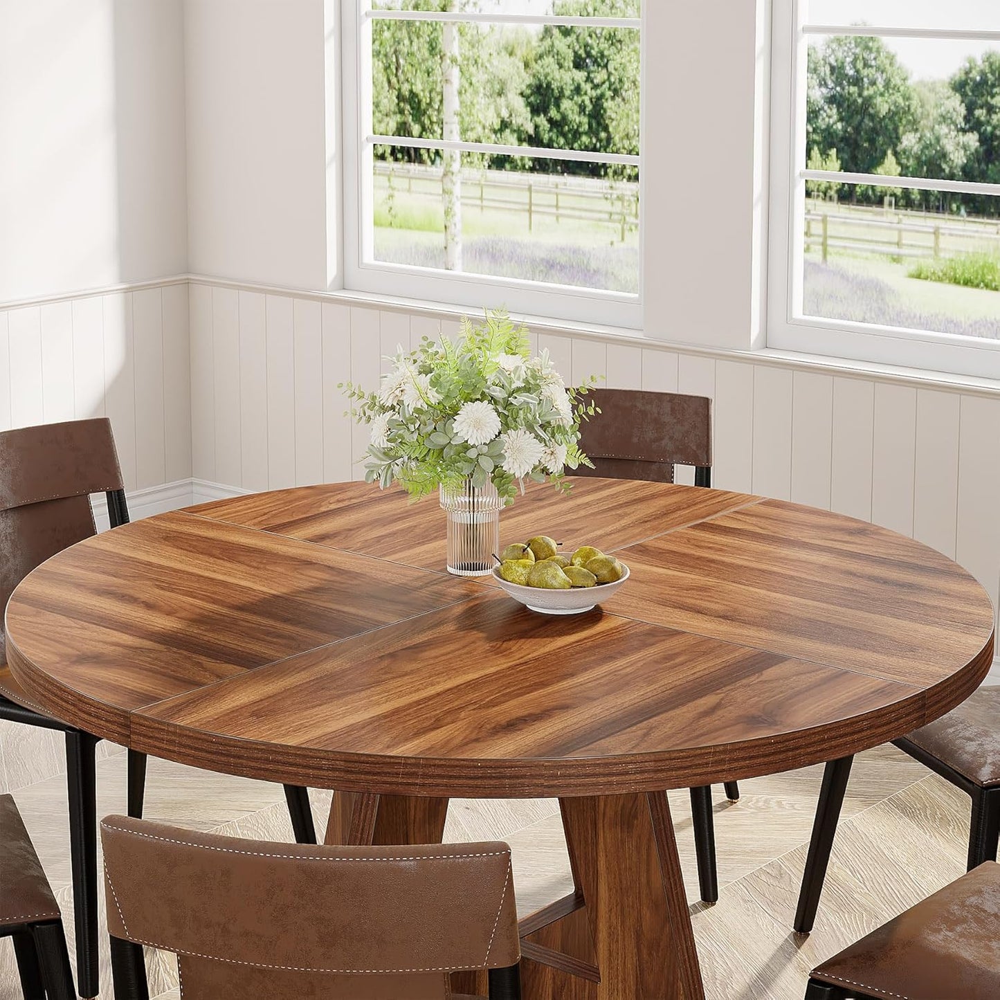 Tribesigns 47-Inch Round Dining Table - Rustic Brown Wood Kitchen Table for 4-6 | Farmhouse Accent Furniture