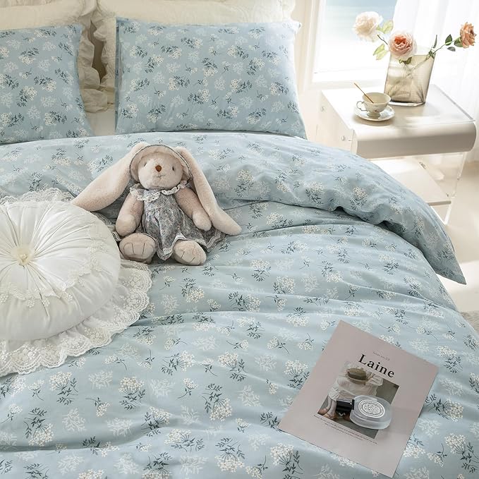 Queen Floral Comforter Set 3 Pieces Soft Bedding Comforter Set Garden Style Blue Floral Botanical Flower Comforter Set for All Seasons 1 Comforter and 2 Pillowcases