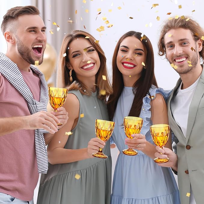 Yinder Glass Goblet Vintage Wine Goblet Embossed Glassware 10 oz Solid Color Glass Stemmed Cups for Iced Tea Beverage Soda Juice Water Liquor and Party Wedding Bars Restaurants(Amber,6 Pack)