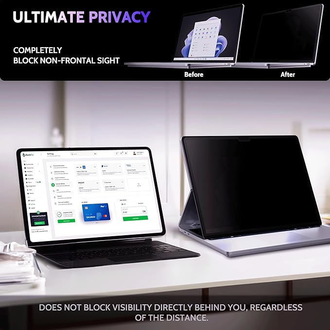 Peslv Privacy Screen for 14.4 Inch Surface Laptop Studio 2/1, MagicSuction™ Removable Anti Spy Black Protector, Glare Blue Light Filter for Microsoft Laptop Computer Monitor