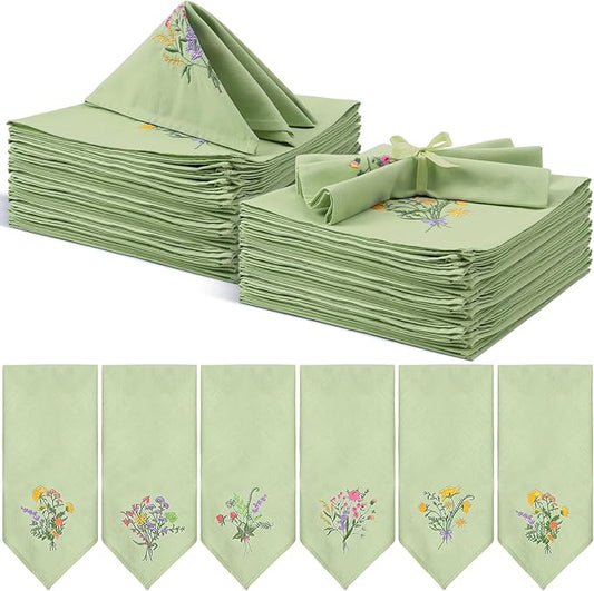 Tioncy 12 Pcs Christmas Floral Cloth Napkins Decorations Bulk Embroidered Wildflower Dinner Napkins Tea Cocktail Party Gifts Xmas Stocking Stuffers for Holiday Table Decor (Sage Green)