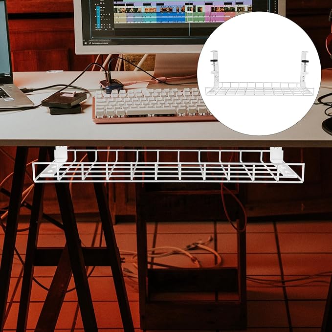 Under Desk Cable Management Tray Cord Organizer Rack 500Mm No-Drill Wire Storage Holder for Office Desk Power Cord Management
