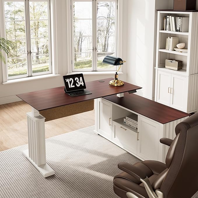 EUREKA ERGONOMIC 60x26 Executive Standing Desk with File Cabinet Drawers,L Shaped Adjustable Height Desk Home Office Computer Desk with Storage