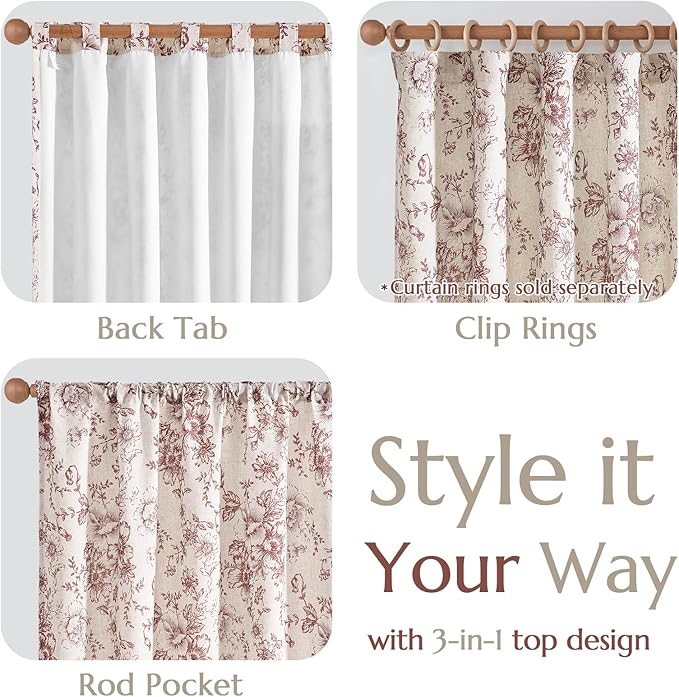 jinchan Lined Linen Blend Curtain Floral Curtains for Living Room 84 Inches Long Christmas Red Peony Flower Printed Curtain Rod Pocket Back Tab Farmhouse Patterned Drapes Curtains Set 2 Panels