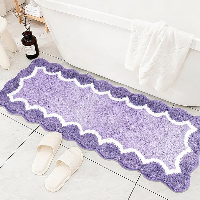 Cute Scalloped Purple Bathroom Rugs Mat,Non Slip Absorbent Quick Dry Bath Mats for Shower Room,Microfiber Bath Mats for Bathroom Floor Washable Carpet for Shower Tub Sink Bedroom,17"x47"