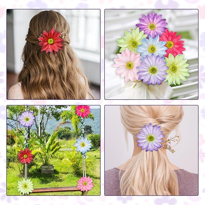 Daisy Silk Flower Heads, 12 Pcs Artificial Daisy Flower Heads, 3.5 Inch Wine Red Floral Heads Fake Daisies for Decoration, DIY Craft, Vase, Flower Arrangement, Hats, Costume, Hair