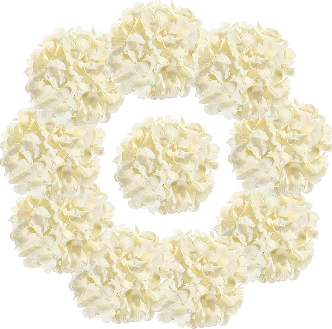 10PCS Silk Hydrangea Heads with Stems Artificial Flowers for Wedding Party Home Decor (Champagne)