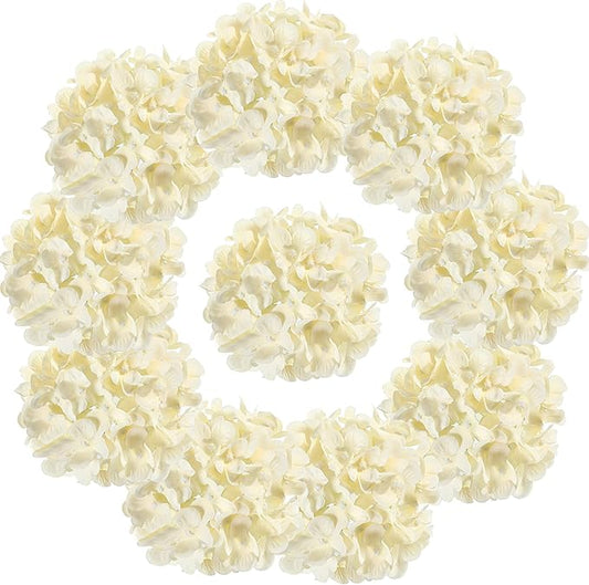 10PCS Silk Hydrangea Heads with Stems Artificial Flowers for Wedding Party Home Decor (Champagne)