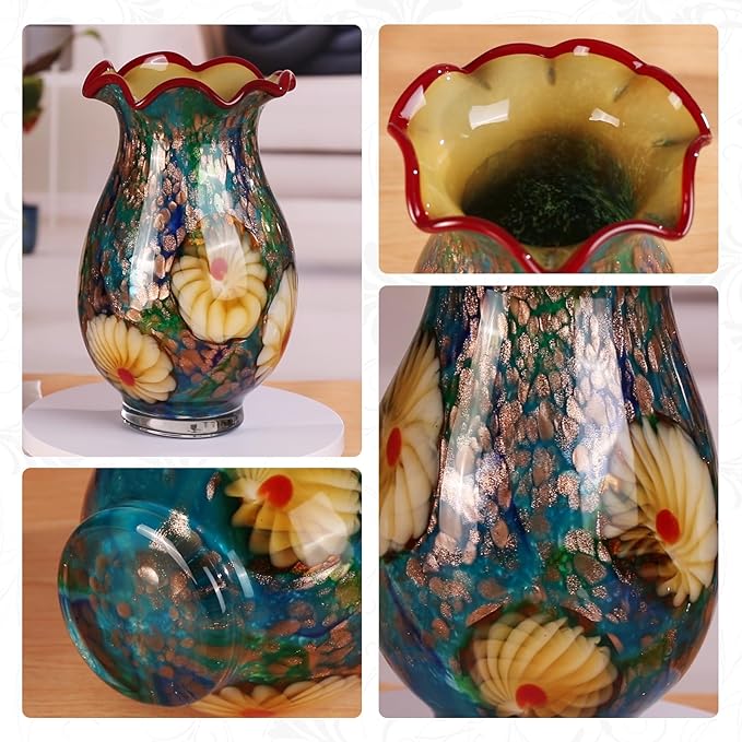 KAMMAK Colored Glass Vase, Beautiful Hand Blown Decorative Vase, Modern Art Vase for Flower Mantle Dining Table Centerpiece, Entryway Living Room Wedding Decoration, ZSLX002