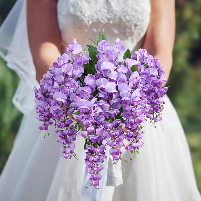 HyeFlora Artificial Hanging Flowers Spring Fake Flower for Vase, 2Pcs Light Purple Silk Wisteria UV & Fading Resistant Faux Flowers for Centerpiece Table, Bedroom Kitchen Living Room Bathroom
