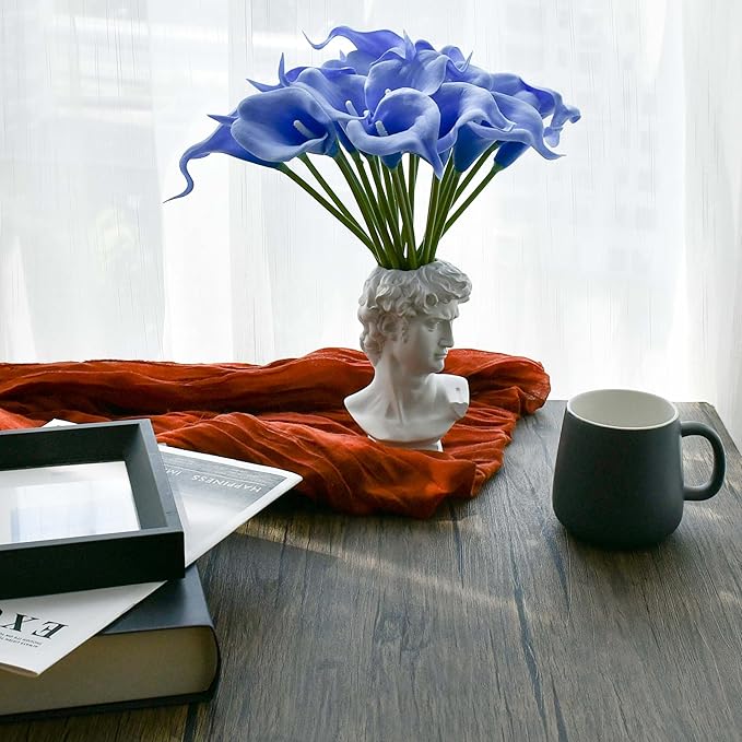 Mandy's PU Light Blue Calla Lily Artificial Flowers 20 Stems 13.5in Faux Realistic Centerpiece for Thanksgiving and Christmas Decorations DIY Bridal Bouquet Home Décor