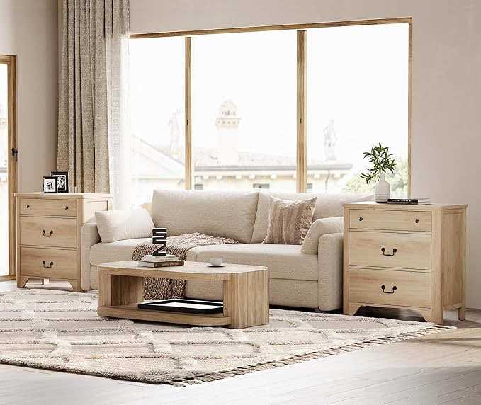 WAMPAT 3 Drawer Dresser for Bedroom, 31.5" Farmhouse Dresser, Kids Dressers for Nursery with Wide Chest of Drawers for Bedroom, Living Room, Oak