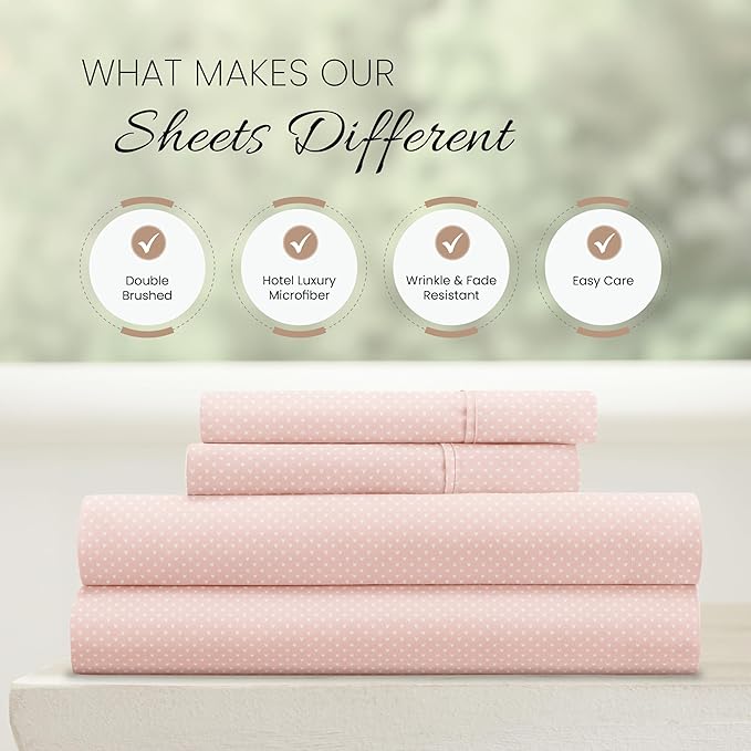 Linen Market 4 Piece King Sheet Set - Breathable, Double-Brushed Patterned Cooling Sheets – Oeko-TEX Certified Ultra Soft & Wrinkle-Free 16" Deep-Pocket King Sheets - Easy Care My Heart Pink
