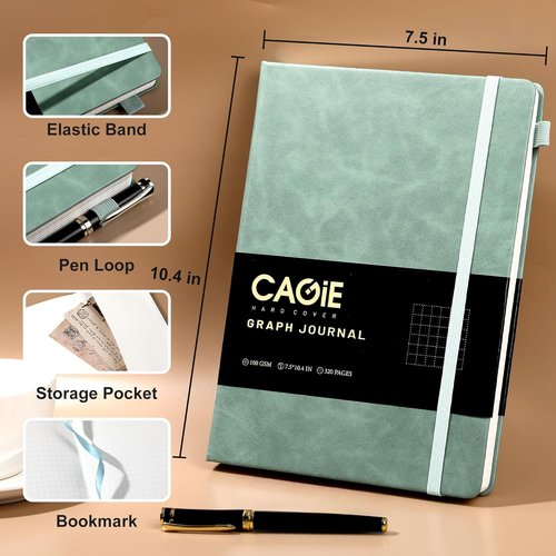 CAGIE Graph Notebook - 320 Pages 100 GSM Hardcover Journal | B5 Quad Ruled for Engineering & Math - Green