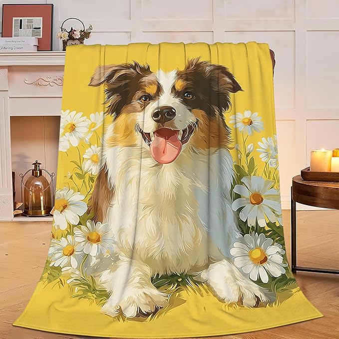 Australian Shepherd Blanket Cute Dog Throw Blanket Puppy Soft Cozy Fleece Fuzzy Stuffed Plush Flannel Animal Gifts for Girls Women Boys Kids Adults 60"X80"