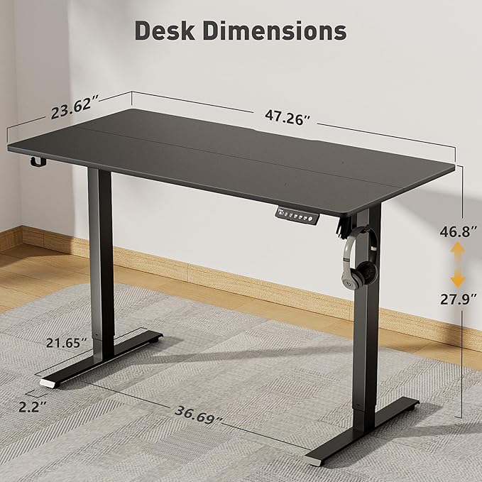 48 x 24 Inch Electric Standing Desk Adjustable Height, Sit Stand Desk, Stand up Desk for Home Office, Computer Workstation (Spliced Desktop,Black)