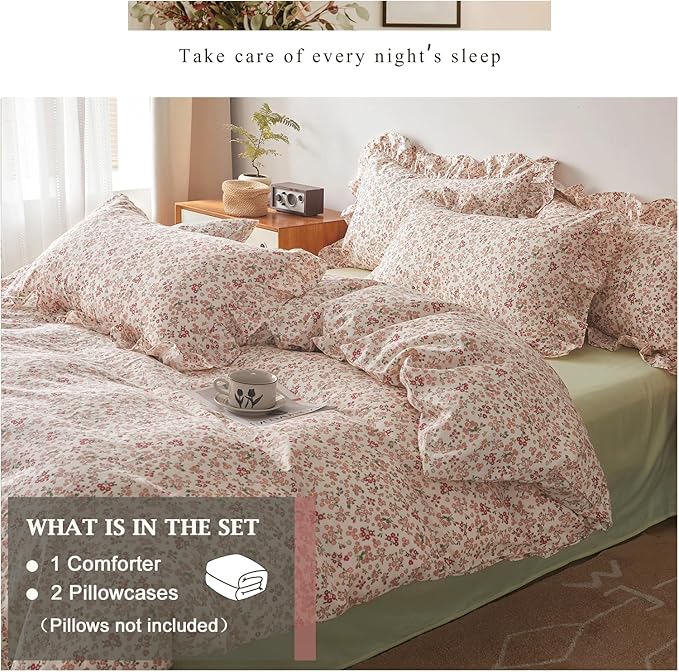 VM VOUGEMARKET Full Comforter Set Girls Pink Red Floral Bedding Comforter with 2 Pillow Shams Soft Comfy Comforter Set for All Seasons-68x90 Inch