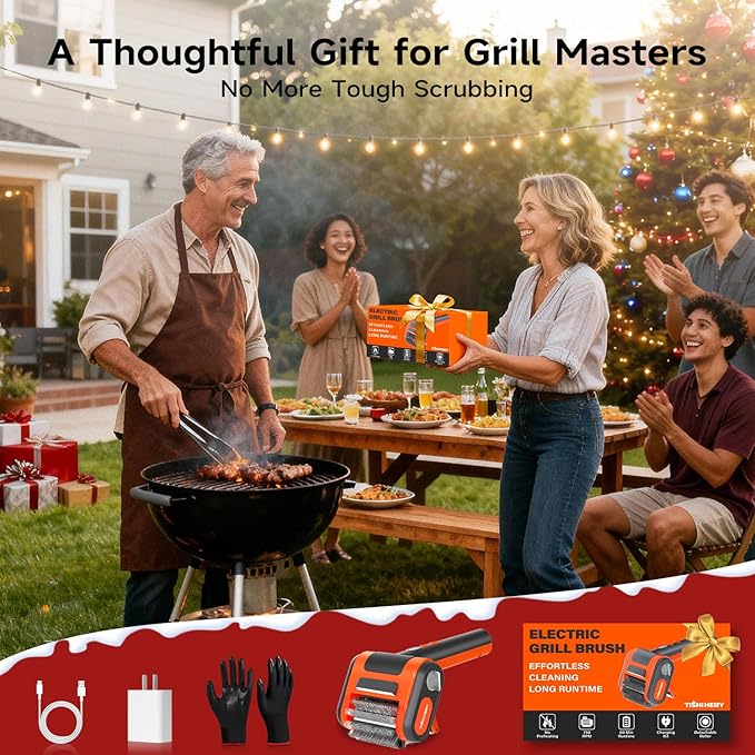 Electric Grill Brush for Outdoor Grill, 800 RPM Brush Head, 3000mAh Battery, No Preheating Grill, 304 Stainless Steel Bristle, Rechargeable Cordless BBQ Grill Cleaner with LED Light, Gift for Men/Dad