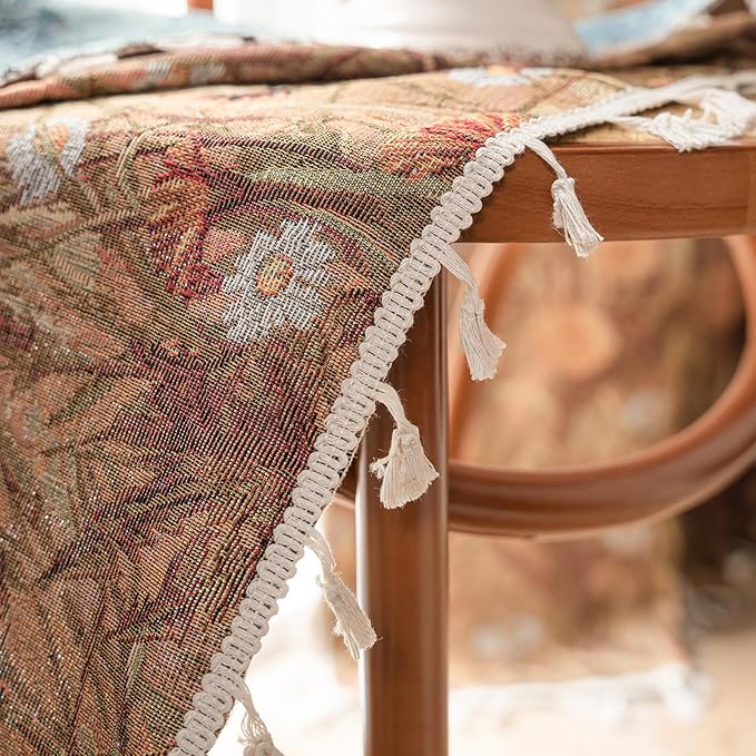 ENJOYBRIDAL Dandelion Curtains 63 Inches Long Bedroom Boho Drapes Short Semi Sheer Jacquard Rod Pocket Window Curtain Panels Vintage Living Room 2 Panels Decorative Tassel Farmhouse Window Treatments
