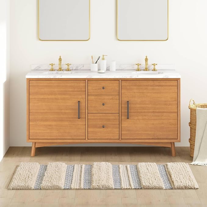 Ink+Ivy Bath Rug Hand-Woven Texture Shaggy Striped Soft & Water Absorbent, Boho Bathroom Décor Bath-Mats, Non-Slip Absorbent Quick Dry Mats for Tub, Shower Room, Asher, 22x58, Navy 1 Piece