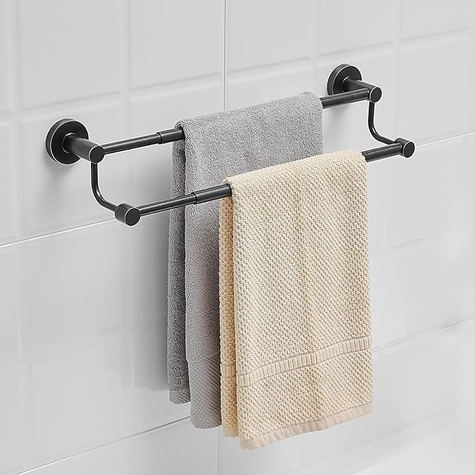 BESy Adjustable 16-26Inches Double Bath Towel Bar for Bathroom SUS304 Stainless Steel Towel Holder, Hotel Style Wall Mount with Screws Hand Towel Bar Towel Rack Rod Hanger, Oil Rubbed Bronze