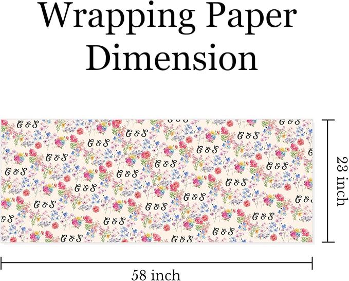 Fosteonix Custom Floral Initials Gift Wrapping Paper, Ideal for Couples Women Men, Personalized Funny Wrapping Paper for Christmas Birthday Wedding Party 58" x 23" Gift Wrap Roll