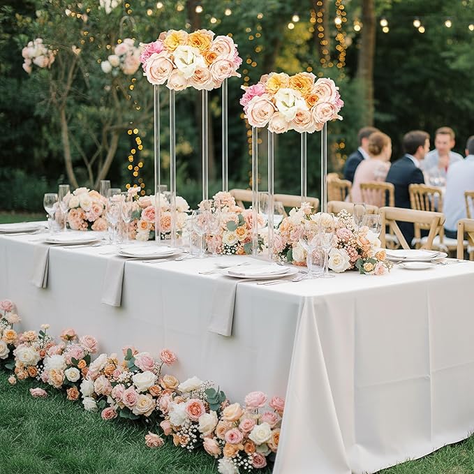 Yerliker 6 Pcs Wedding Flower Stand Acrylic Vase 23.6 Inches and 15.75 Inches Tall Clear Column Pillar Flower Stand Tabletop Display Rack for Wedding Centerpieces Birthday Party Decorations
