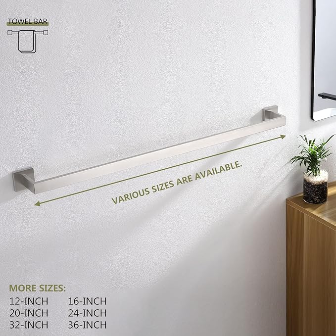 KOKOSIRI 36-Inch Single Towel Bar, Bathroom Kitchen Towel Holder, Wall Mounted SUS304 Stainless Steel Towel Rack, Brushed Nickel, B4003BR-L36