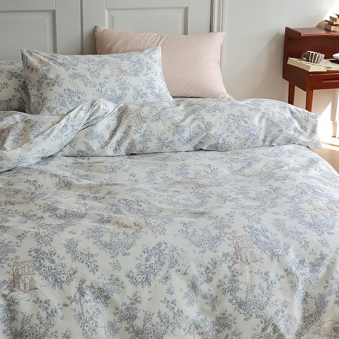 HighBuy Vintage Flower Girls Duvet Cover Full Size Cozy Cotton Garden Floral Duvet Cover Chic Bedding Set Full Lightweight Soft Boho Floral Comforter Cover Full with 2 Pillowcases All Season