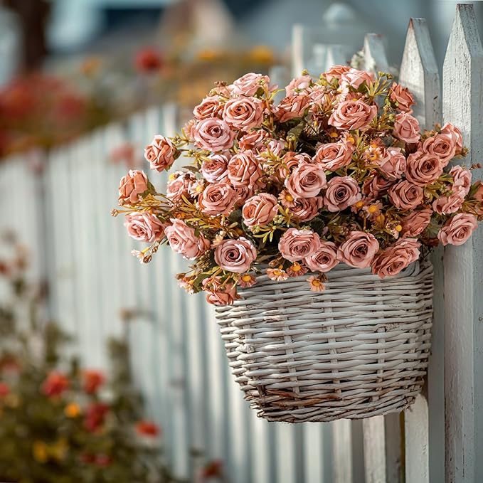 Artificial Rose Flowers for Outdoor 4 Bundles Rose Bouquet with Daisy Faux Flowers UV Resistant for Home Indoor Outside Garden Porch Window Box Balcony Yard Porch Fall Decor (Brown)