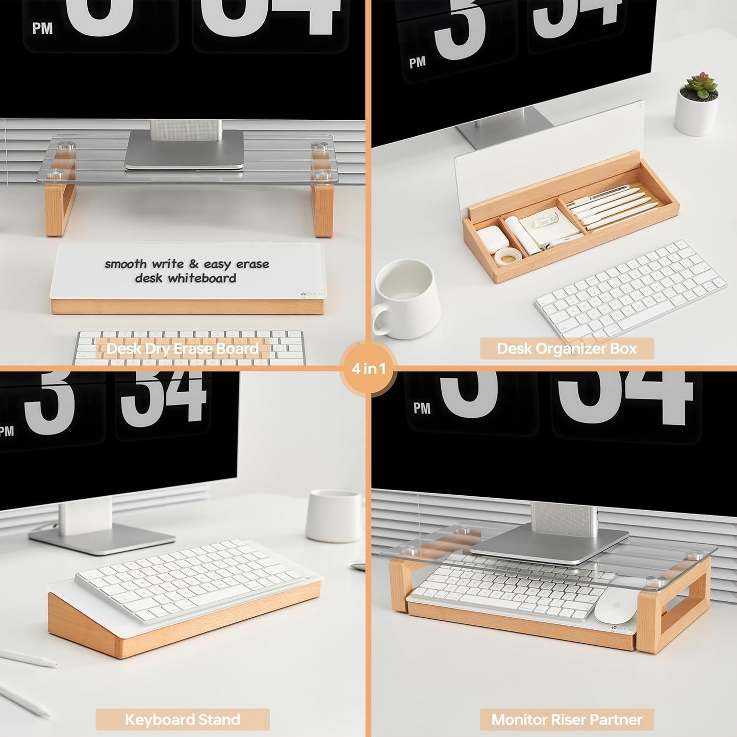 Yeoux Glass Desktop Whiteboard - Aesthetic Dry Erase Board with Wood Organizer & Drawer for Office