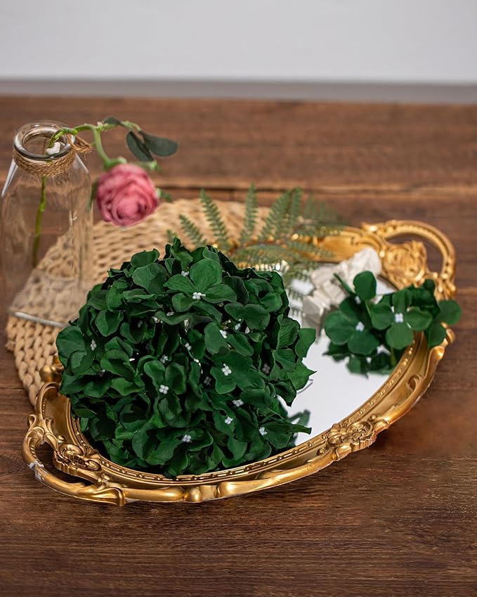 DuHouse 8.7" Silk Hydrangea Flower Heads with Stems Fake Hydrangeas Flowers for DIY Wedding Centerpiece Home Decor,Pack of 6(Dark Green)