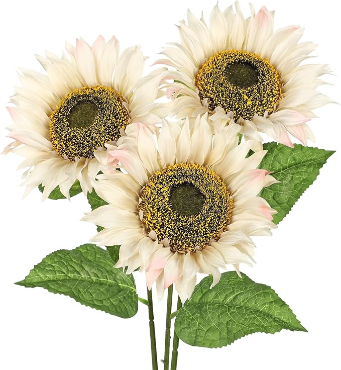 Large Sunflowers Artificial Flowers 8" Full Bloom Long Stem Artificial Sunflower 33" Tall Sun Flowers Giant Silk Sunflowers with Stem Fake Sunflower Floral Arrangement for Home Wedding Decoration