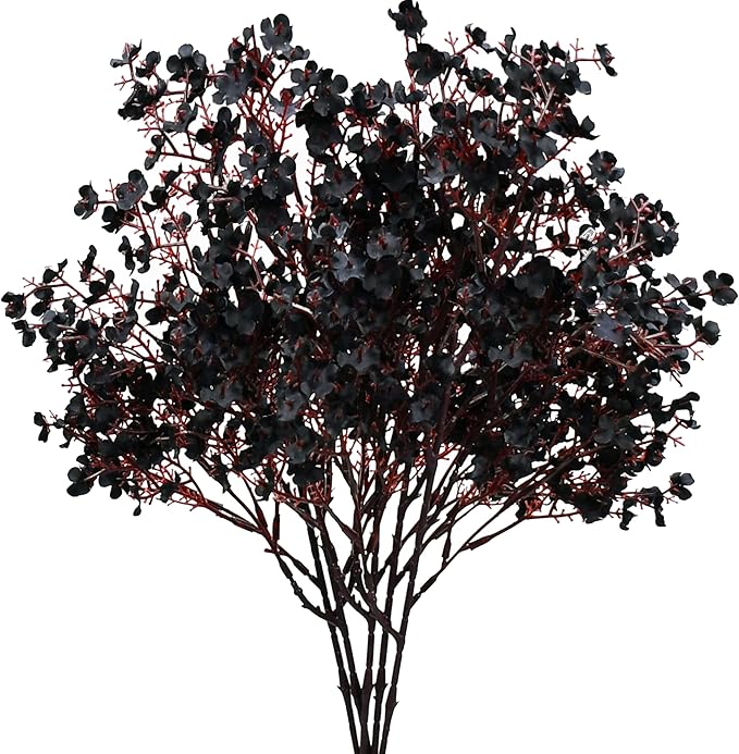 Mandy's Black Artificial Baby’s Breath European Flowers 6 Bundles Silk Gypsophila with Bendable Stems for Fall Thanksgiving & Christmas Centerpiece Wedding Decor and Table Arrangements