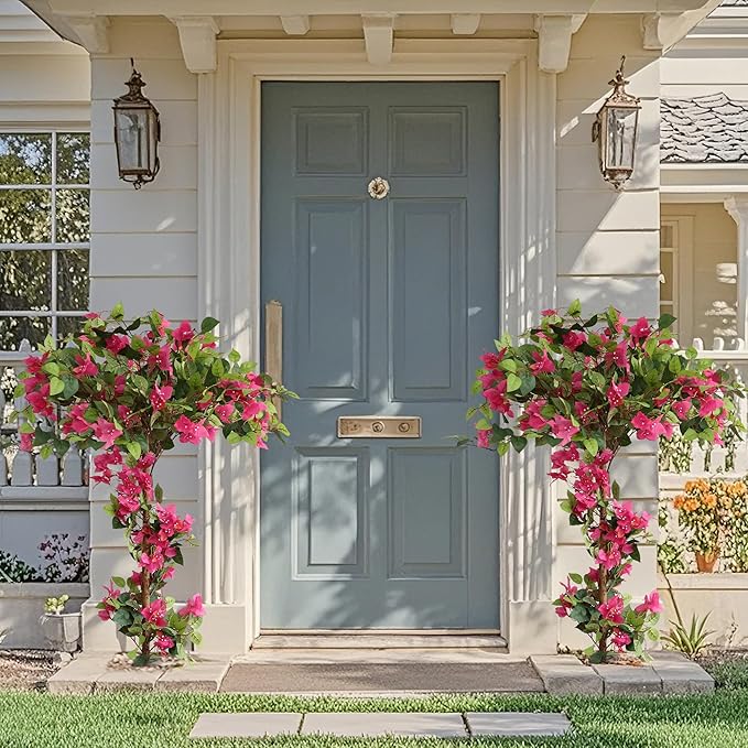 Damomo 4 Feet Artificial Bougainvillea Trees, Fake Bougainvillea Flowers Plant with Ground Spike, Outdoor Faux Azalea Blooming Plants 2 Packs for Decor Front Porch Indoor or Home Office (47 inch)