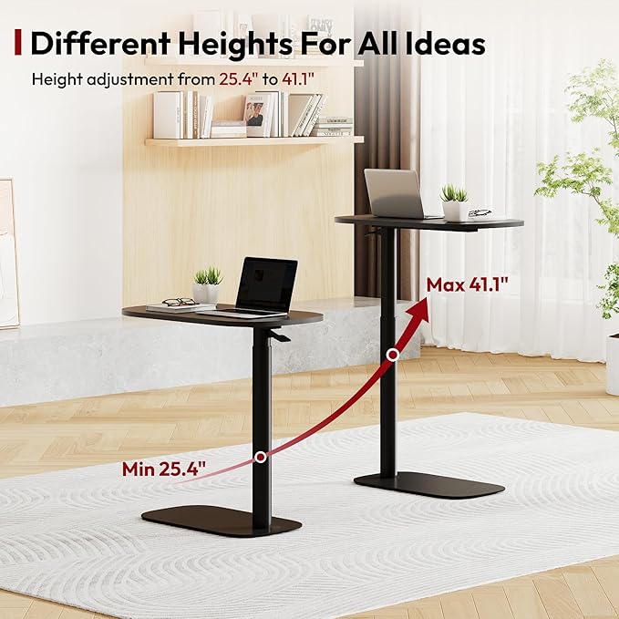 SANODESK Small Standing Desk Pneumatic Height Adjustable Small Sit Stand Desk Laptop Desk Overbed Table Computer Cart for Home Office Computer Workstations(23.6" W x 13.8" D,Black)